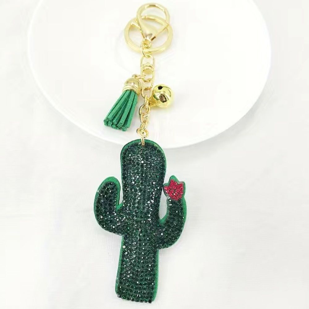 Cactus Rhinestone Tassel Key Ring Keychain Purse Charm